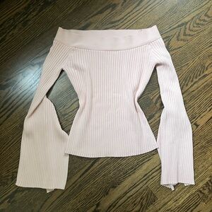 BCBGMaxAzria Pink Ribbed Off Shoulder Top